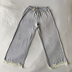 Aerie | Heather Gray, Satin, Baggy Ribbed, Lounge Pants with Lace Trim